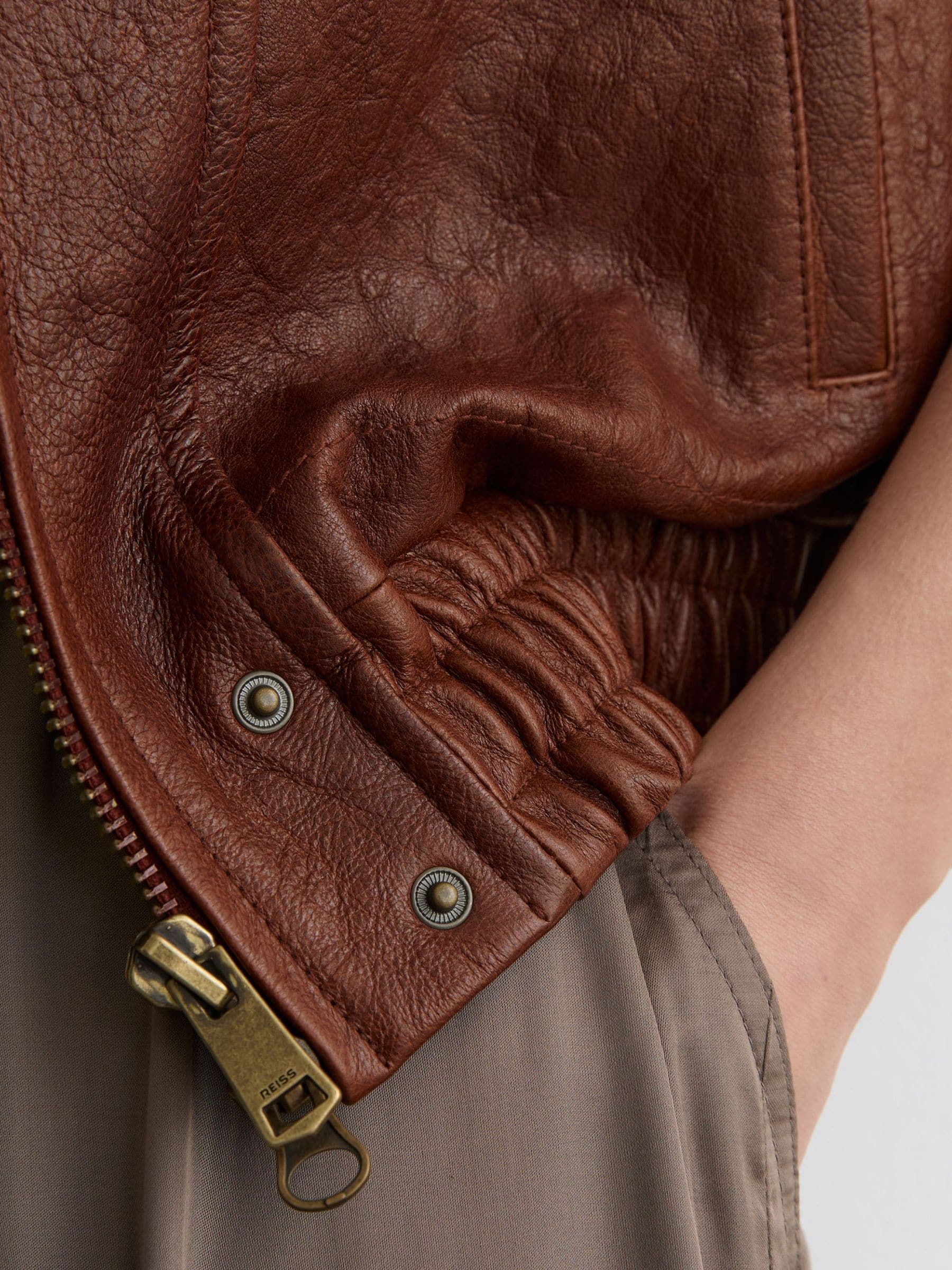 Buy Reiss Chestnut Brown Petra Petite Textured Leather Oversized