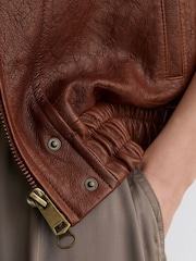 Reiss Chestnut Brown Petra Petite Textured Leather Oversized Jacket - Image 6 of 10