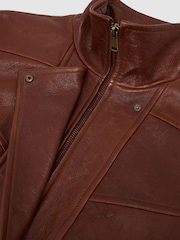 Reiss Chestnut Brown Petra Petite Textured Leather Oversized Jacket - Image 9 of 10