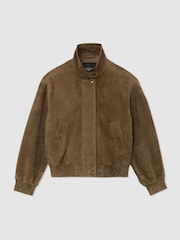 Reiss Neutral Cara Suede Funnel-Neck Bomber Jacket - Image 2 of 8