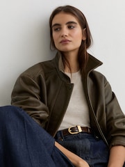 Reiss Neutral Cara Suede Funnel-Neck Bomber Jacket - Image 5 of 8