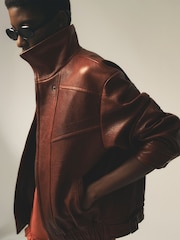 Reiss Petra Textured Leather Oversized Jacket - תמונה 1 מתוך 9