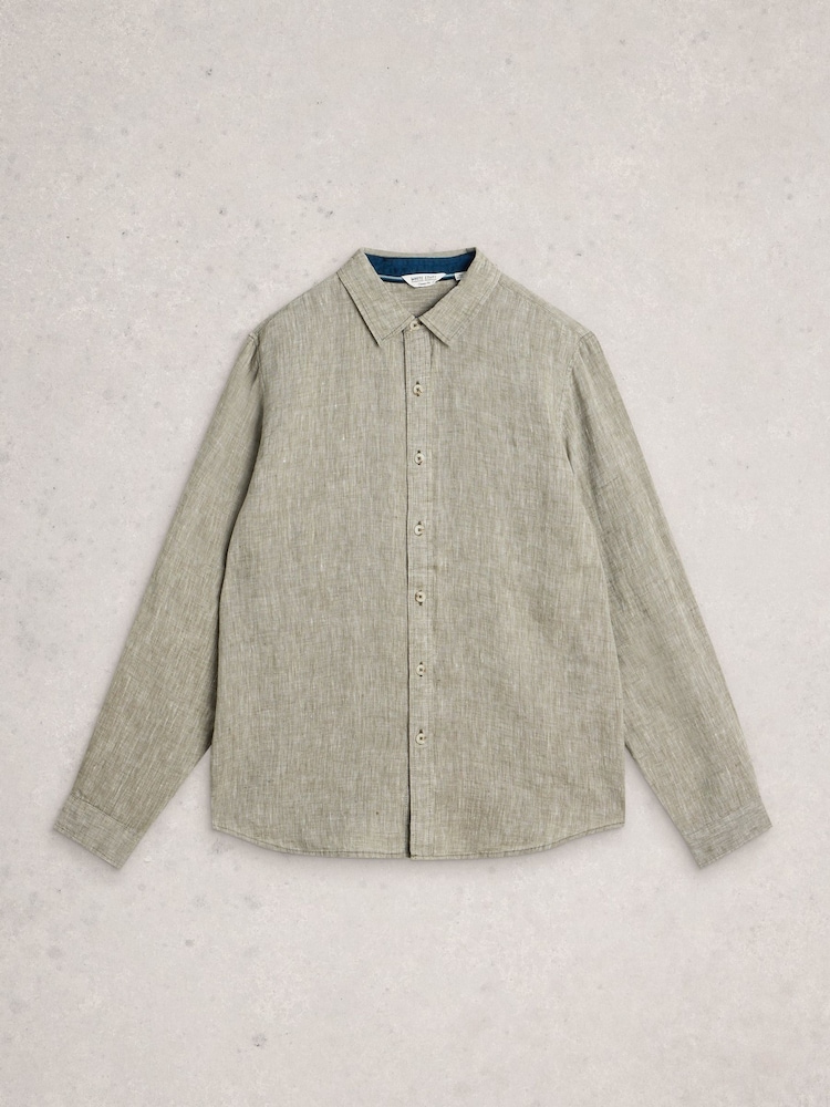 White Stuff Green Keswick Long Sleeve Linen Shirt - Image 1 of 2