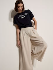 Apricot Natural Slub Linen Wide-Leg Trousers - Image 4 of 5