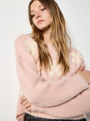 Apricot Pink Crochet Daisies Boxy Jumper - Image 1 of 5