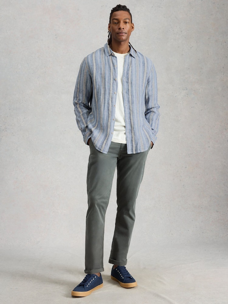 White Stuff Blue Keswick Long Sleeve Linen Shirt - Image 1 of 6