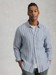 White Stuff Blue Keswick Long Sleeve Linen Shirt - Image 3 of 6