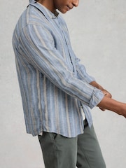 White Stuff Blue Keswick Long Sleeve Linen Shirt - Image 4 of 6