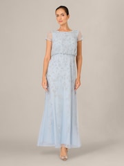 Adrianna Papell Blue Studio Beaded Blouson Long Dress - Image 1 of 6