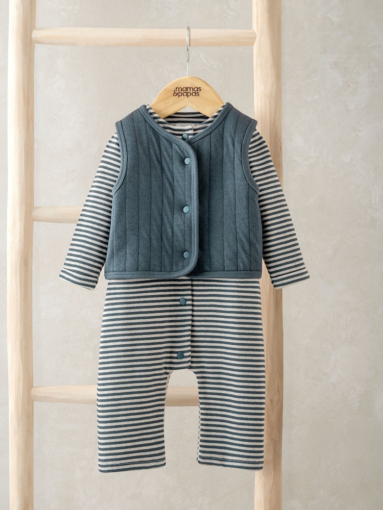 Mamas & Papas Quilted Jilet & amp; Zolaqlı Romper - 4şəkildən 1 şəkil