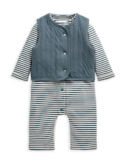 Mamas & Papas Quilted Jilet & amp; Zolaqlı Romper - 4şəkildən 2 şəkil