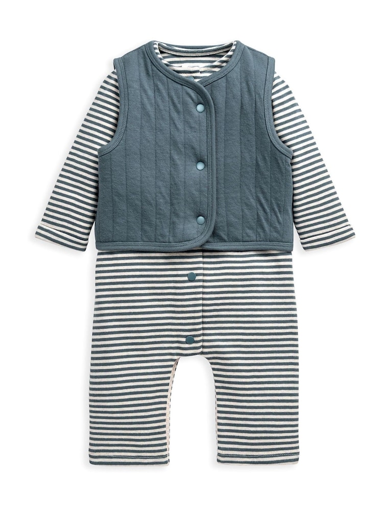 Mamas & Papas Quilted Jilet & amp; Zolaqlı Romper - 4şəkildən 2 şəkil