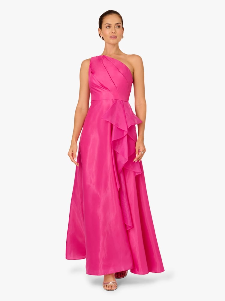 Adrianna Papell Red Tulle Cascade Gown - Image 1 of 6