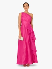 Adrianna Papell Red Tulle Cascade Gown - Image 4 of 6