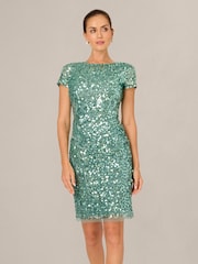 Adrianna Papell Green Bead Mesh Sheath Dress - Image 1 of 6