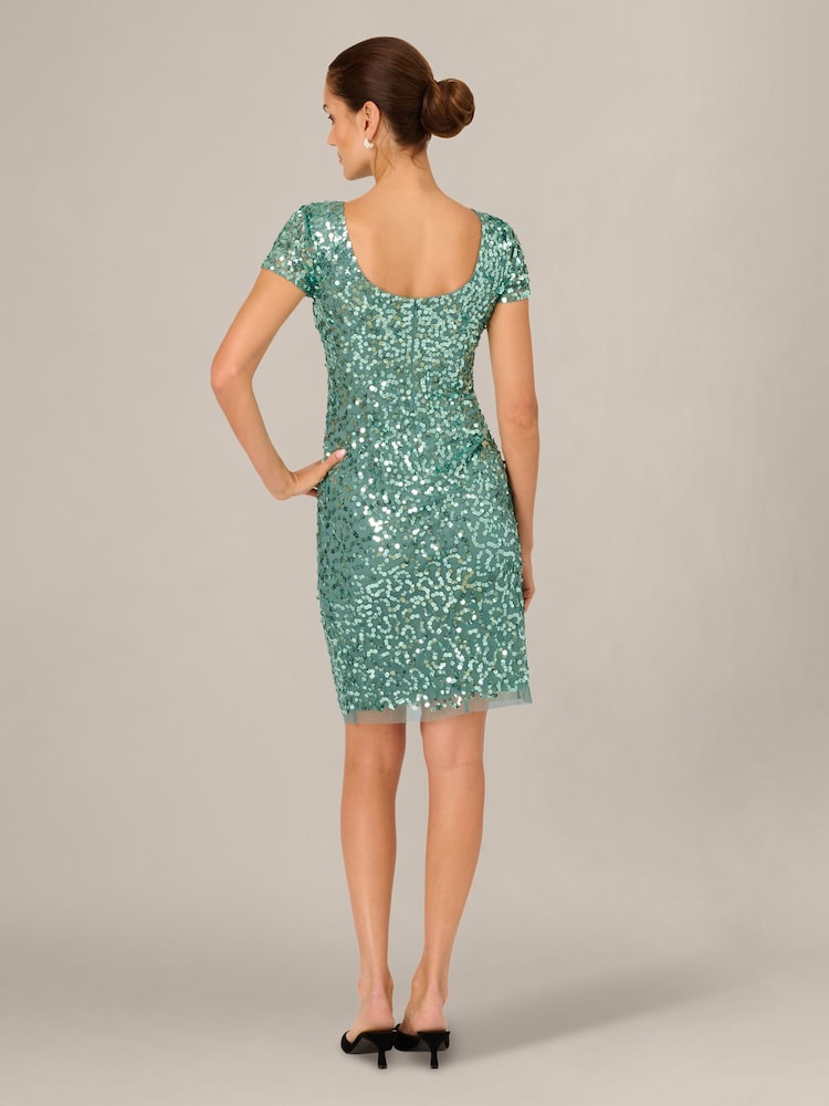 Adrianna Papell Green Bead Mesh Sheath Dress - Image 2 of 6
