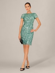 Adrianna Papell Green Bead Mesh Sheath Dress - Image 4 of 6