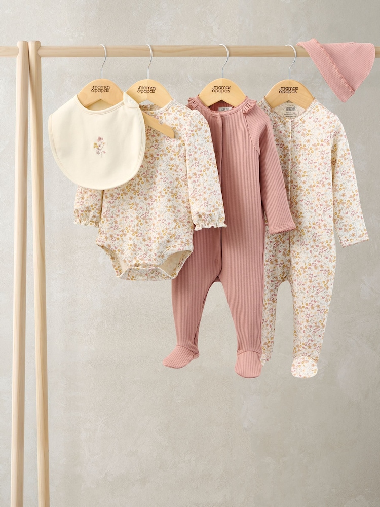 Mamas & Papas Pink Welcome To The World 5 Piece Baby Girls Clothing Set - Image 1 of 7 Mamas & Papas Pink Welcome To The World 5 Piece Baby Girls Clothing Set - Image 1 of 7