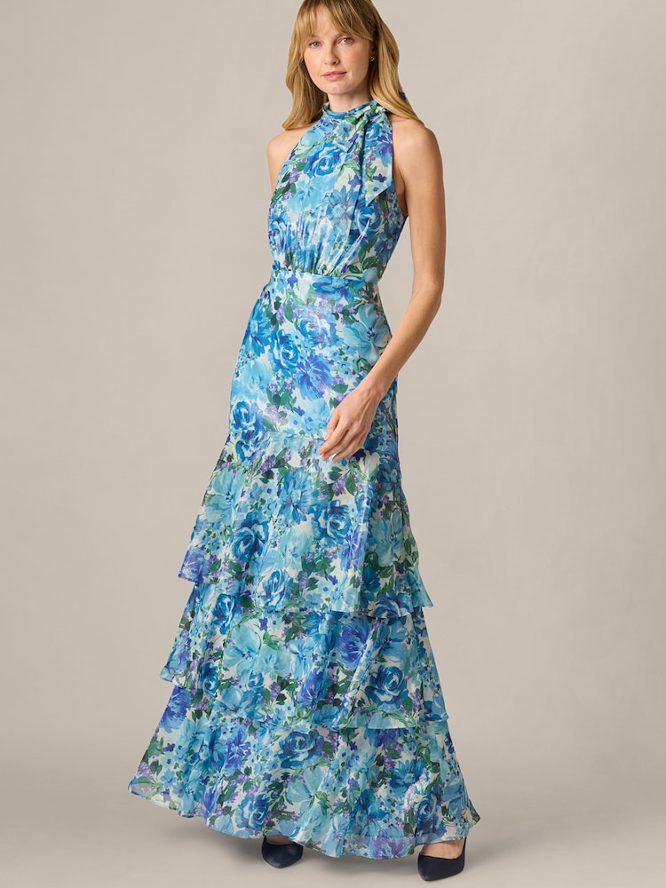 Adrianna Papell Blue Glazed Chiffon Gown - Image 1 of 6