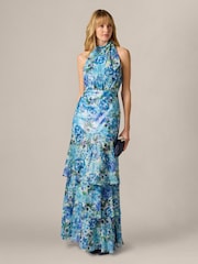Adrianna Papell Blue Glazed Chiffon Gown - Image 3 of 6