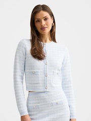 Forever New Blue Isla Check Knitted Cardigan - Image 1 of 5