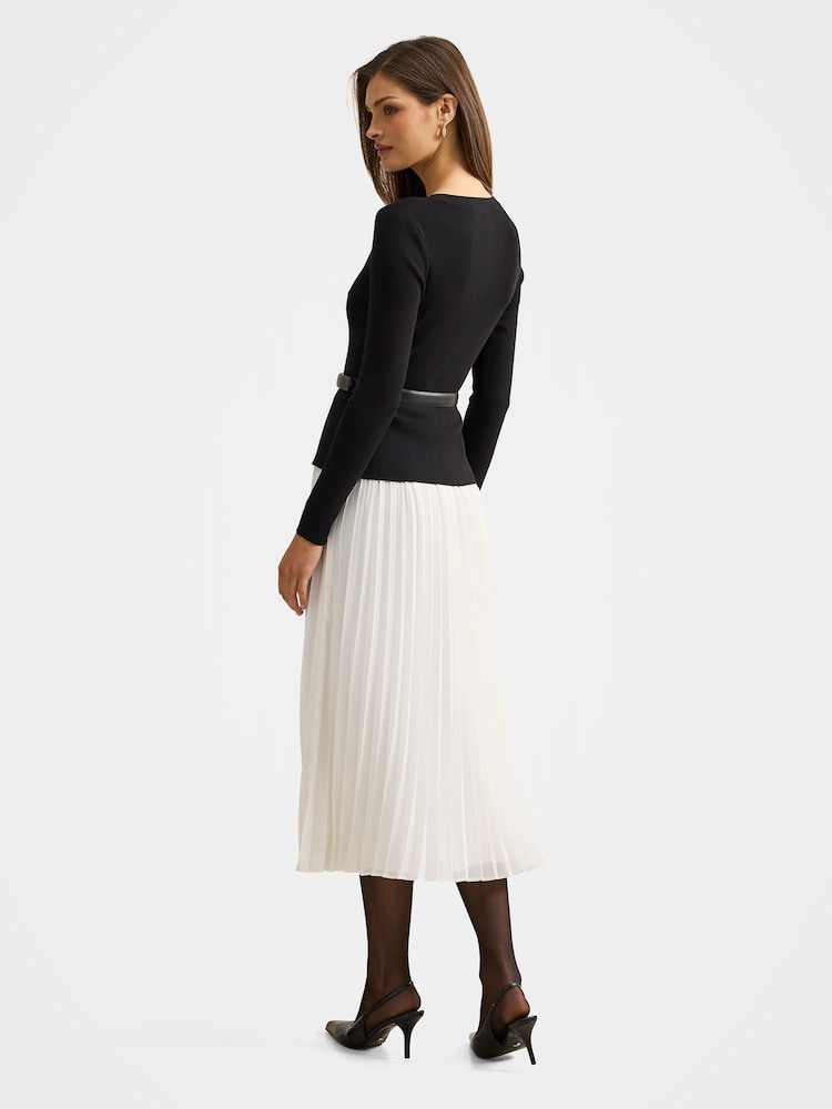 Forever New Black Louisa Woven Mix Knitted Dress - Image 2 of 4