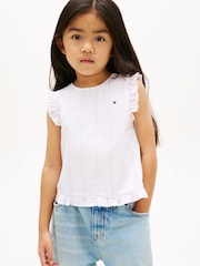 Tommy Hilfiger White Crossover Back Seersucker Sleeveless Top - Image 1 of 6