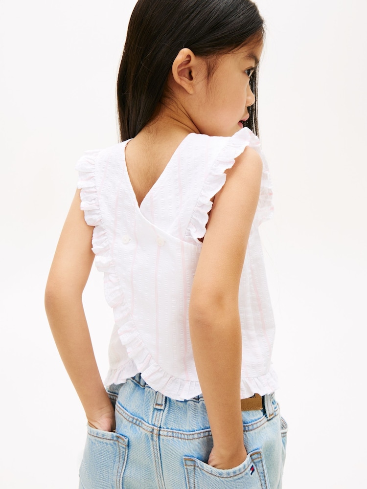 Tommy Hilfiger White Crossover Back Seersucker Sleeveless Top - Image 2 of 6 Tommy Hilfiger White Crossover Back Seersucker Sleeveless Top - Image 2 of 6