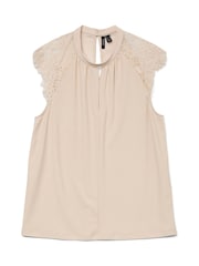 VERO MODA Cream Sleeveless Lace Trip Top - Image 1 of 1