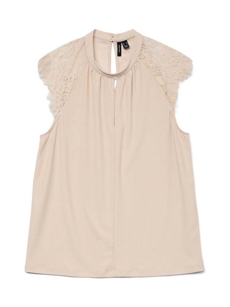 VERO MODA Cream Sleeveless Lace Trip Top - Image 1 of 1