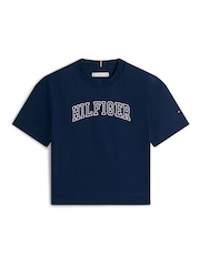 Tommy Hilfiger Blue Logo Jersey Crew Neck T-Shirt - Image 5 of 5
