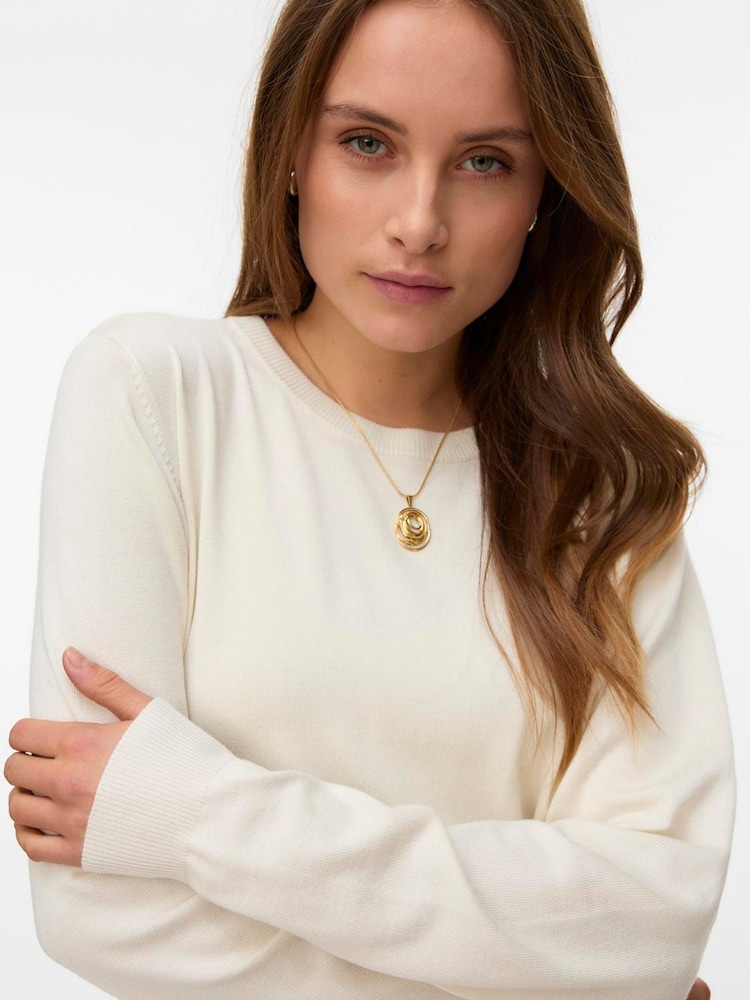 VERO MODA Cream Long Sleeve Crew Neck Jumper - Image 1 of 5