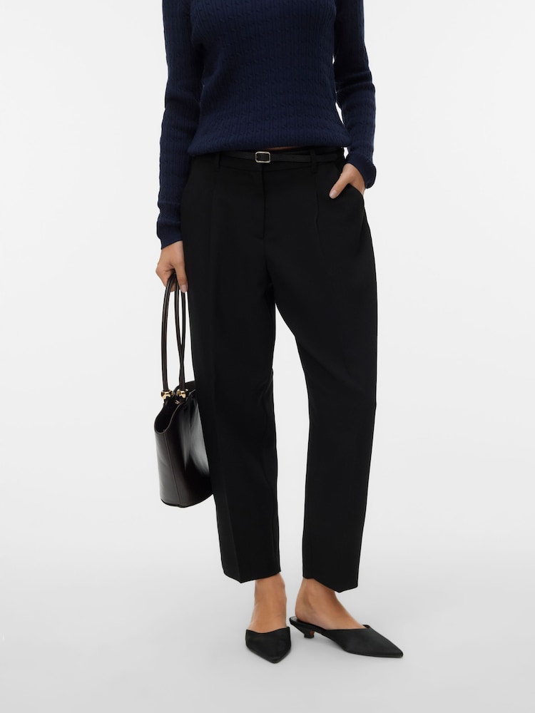 Noir - VERO MODA Belted Barrel Leg Ankle Length Trousers - Image 1 de 6 Noir - VERO MODA Belted Barrel Leg Ankle Length Trousers - Image 1 de 6