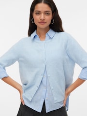 VERO MODA Blue Round Neck Short Sleeve Knitted Button Through Cardigan - Image 1 of 5