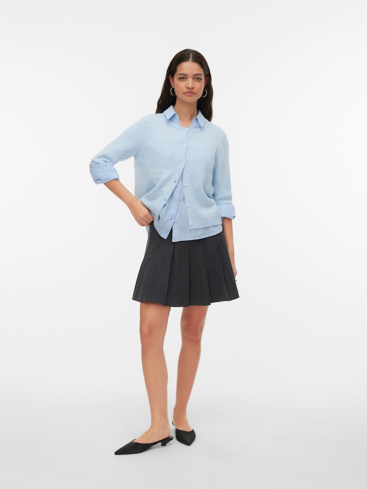 VERO MODA Blue Round Neck Short Sleeve Knitted Button Through Cardigan - Image 2 of 5
