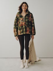 Green Check Charlie The Cockapoo Half Zip Borg Fleece - Image 2 of 8