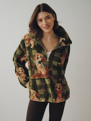 Green Check Charlie The Cockapoo Half Zip Borg Fleece - Image 3 of 8