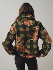 Green Check Charlie The Cockapoo Half Zip Borg Fleece - Image 4 of 8
