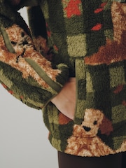 Green Check Charlie The Cockapoo Half Zip Borg Fleece - Image 5 of 8