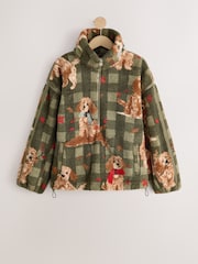 Green Check Charlie The Cockapoo Half Zip Borg Fleece - Image 6 of 8
