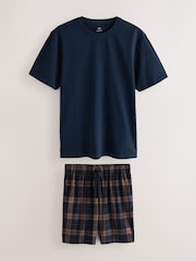 Navy Blue Cosy Short Sleeve Jersey Pyjamas Set - Image 1 of 5