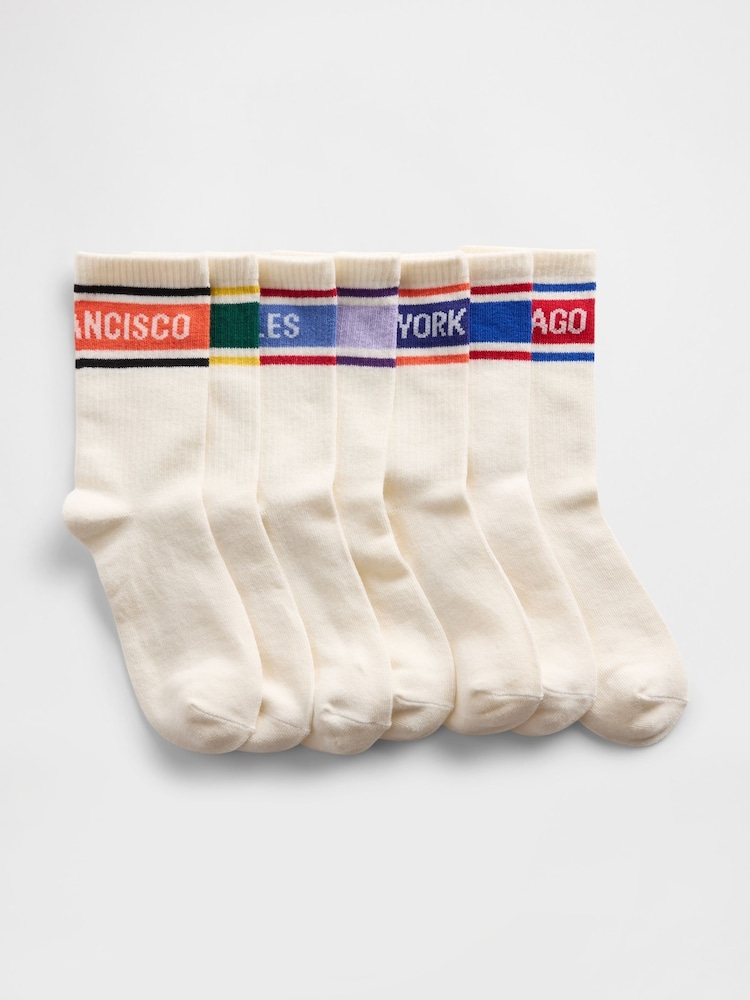 Gap White City Crew Socks 7 Pack - Image 1 of 1 Gap White City Crew Socks 7 Pack - Image 1 of 1