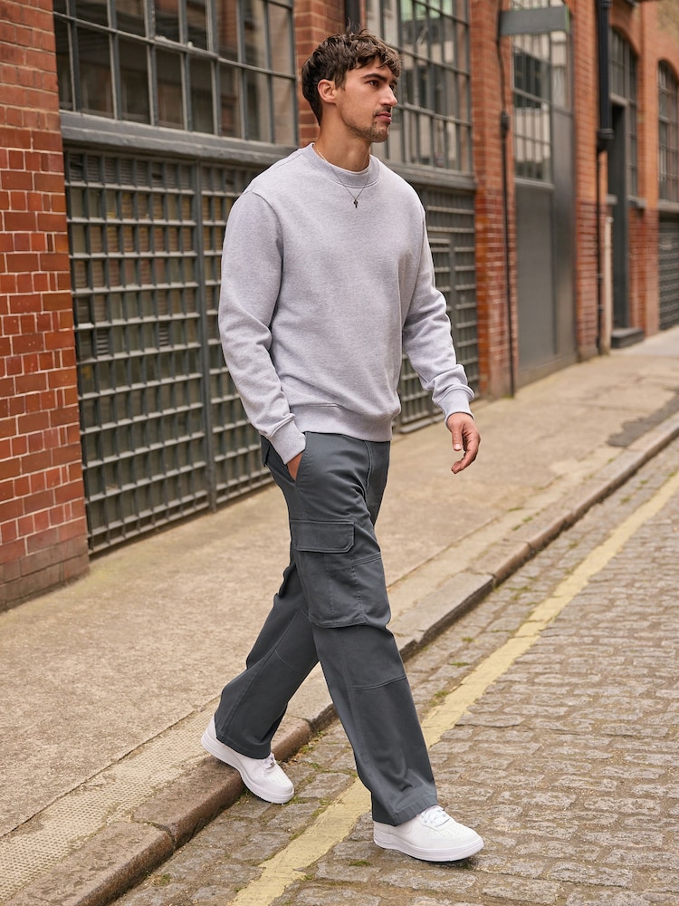Grey Charcoal Baggy Fit Cotton Stretch Cargo Trousers - Image 1 of 11 Grey Charcoal Baggy Fit Cotton Stretch Cargo Trousers - Image 1 of 11