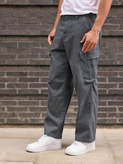 Grey Charcoal Baggy Fit Cotton Stretch Cargo Trousers - Image 3 of 11