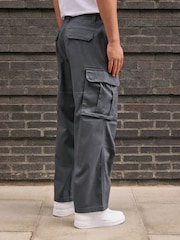 Grey Charcoal Baggy Fit Cotton Stretch Cargo Trousers - Image 4 of 11