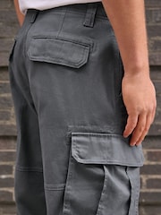 Grey Charcoal Baggy Fit Cotton Stretch Cargo Trousers - Image 5 of 11