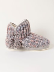 FatFace Sara Grey Knit Slipper Boots - Image 1 of 3