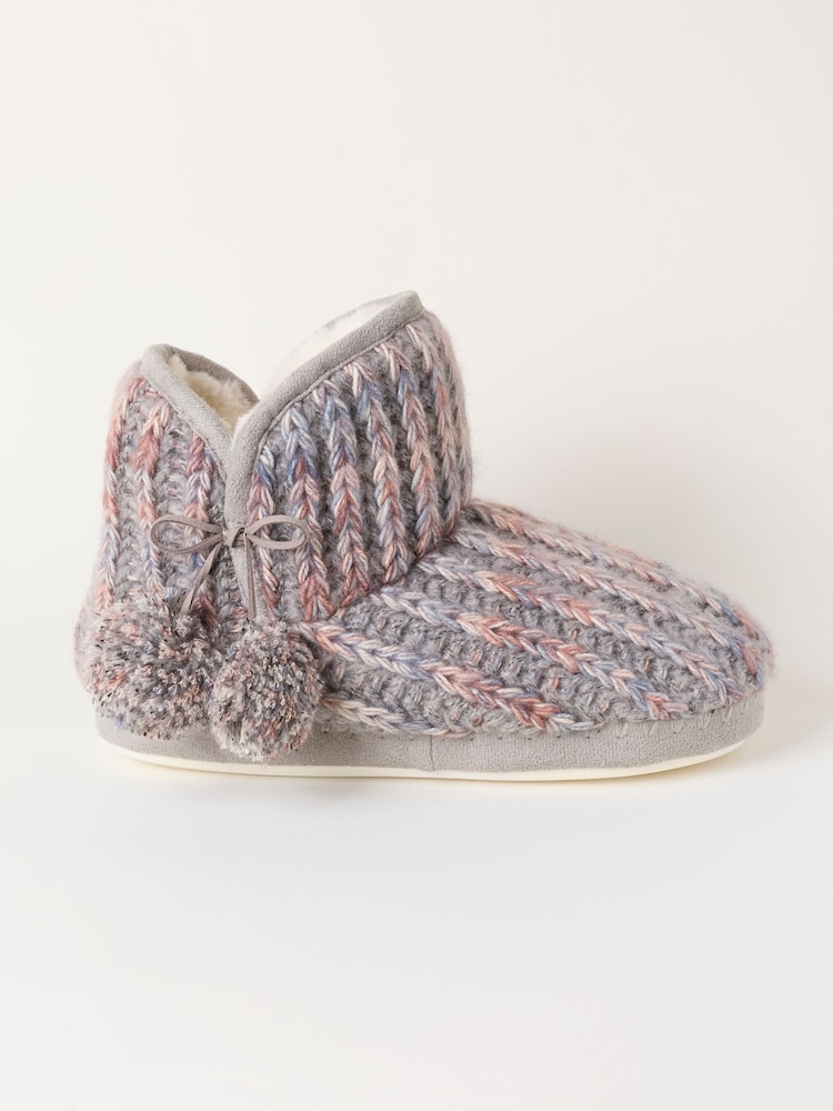 FatFace Sara Grey Knit Slipper Boots - Image 1 of 3 FatFace Sara Grey Knit Slipper Boots - Image 1 of 3