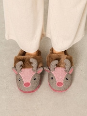FatFace Novelty Red Christmas Reindeer Mule Slippers - Image 2 of 2