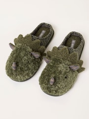 FatFace Novelty Dark Green Dinosaur Mule Slipper - Image 3 of 3